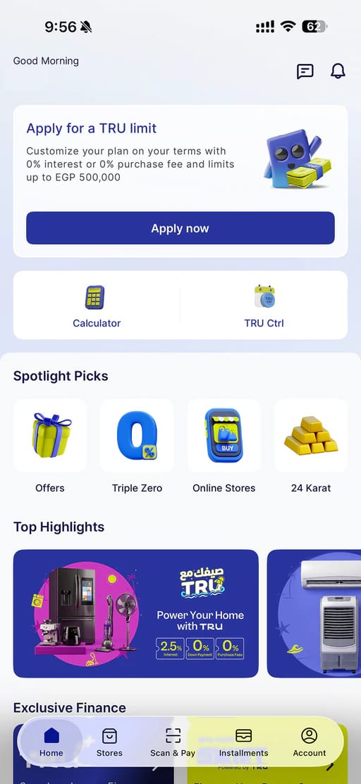 TRU app home screen showing your approved TRU limit